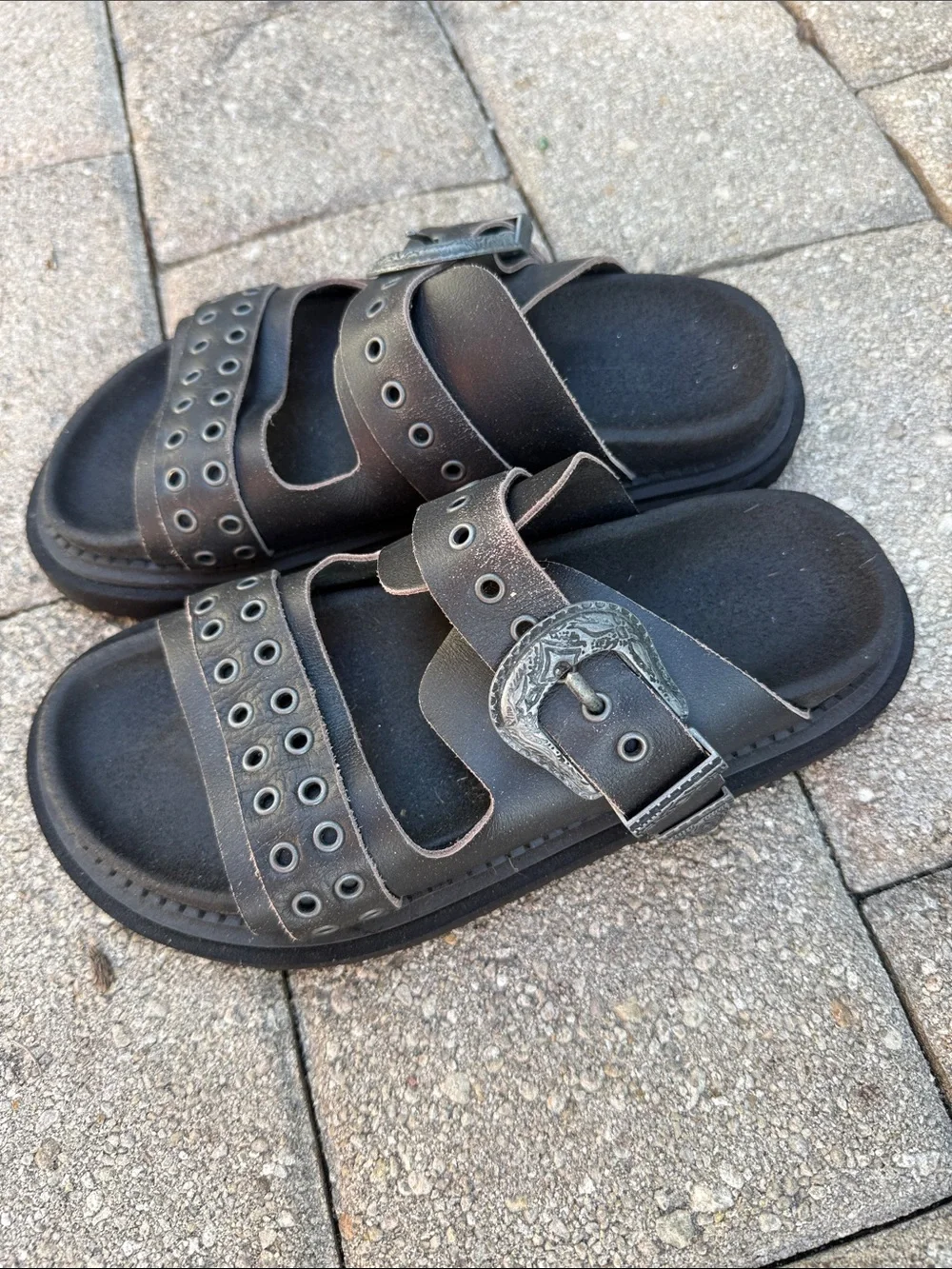 Zara Black Double-Strap Sandals with Eyelet Detail